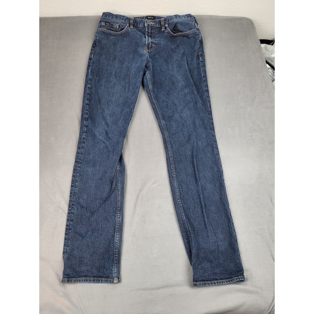 RVCA Dagger Jeans‎ Womens 33 Blue Stretch Faded Straight Leg Denim Trousers